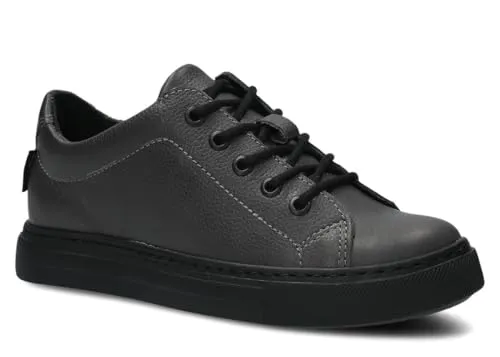 nagaba - Sneaker Damen - Halbschuhe Damen - Echtleder - Flache Schuhe, Sportschuhe, Bequeme Schnürschuhe, für Herbst, Frühling - Lederschuhe mit Leder-Einlegesohle - Graphit - 37