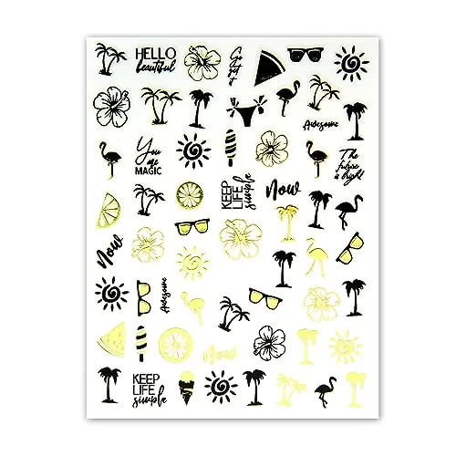 Blatt Nagelsticker - hauchdünne Stick On Nail Slides - Selbstklebende Nail Sticker - Palmen, Flamingos 3
