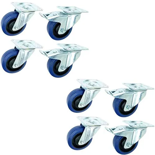 Satz 100 mm BLUE WHEELS Lenkrollen mit & ohne Bremse/Feststellbremse Transportrollen Schwerlastrollen 135 kg/Rad Blau - INDUSTRIEQALITÄT ECO (2 Satz Brems/Lenk) 2