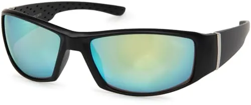 styleBREAKER Unisex Sport Sonnenbrille mit Polycarbonat Gläsern, Vollrand Outdoor Sportbrille mit Kunststoff Rahmen 09020048, Farbe:Gestell Schwarz/Glas Gelb-Hellblau verspiegelt