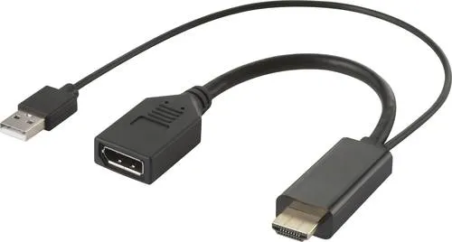 Renkforce RF-4777274 HDMI/DisplayPort Adapterkabel - HiFi-Kabel, konvertiert HDMI zu DisplayPort mit 4K 60 Hz Unterstützung und zusätzlichem USB-Anschluss zur Stromversorgung für einfachen Plug & Play Einsatz.