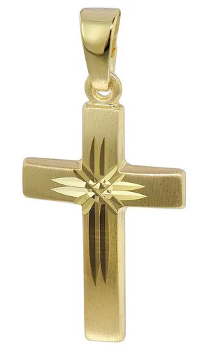 trendor Kreuzanhänger 333 Gold 19 mm - Elegantes Design - Kettenanhänger aus 8-karätigem Gelbgold, seidenmatt und diamantiert, perfekt als stilvolles Geschenk in einer edlen Präsentbox.