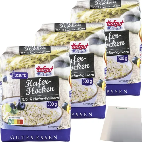 Hofgut Haferflocken zart 3er Pack 3x500g Packung usy Block