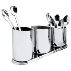 Contacto Besteckhalter aus Edelstahl 18/10 - Thermobehälter mit drei fest fixierten Bechern, hochglänzend außen und matt poliert innen für stilvolle Ordnung in Ihrer Küche.