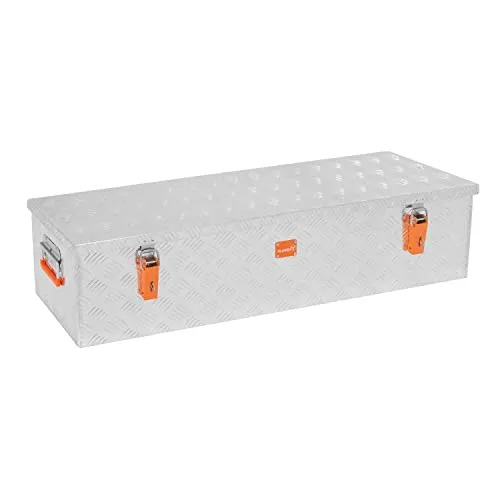 ALUBOX® RL86 Riffelblech Alukiste 86 Liter - Transportkiste für den professionellen Einsatz - Werkzeugkoffer mit 86 Liter Volumen, wasserfest und spritzwasserdicht. Ideal für den Transport von Werkzeugen und Equipment, robustes Aluminium und stapelbar.