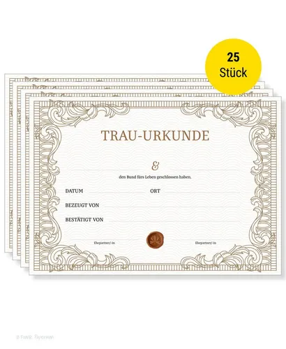 Frank Paperman Hochzeitskarte Urkunde Eheschließung, Urkunde Trauzeuge, klassisches Design, orginelle Hochzeitsgeschenke, Vordruck im DIN-A4-Format, Standesamt