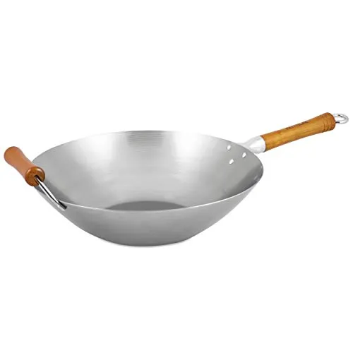 Ken Hom Wok EXCELLENCE - 36 cm - Pfannen für asiatische Küche, aus robustem Karbonstahl, ideal für Profi- und Hobbyköche, geeignet für alle Kochfelder inklusive Induktion.