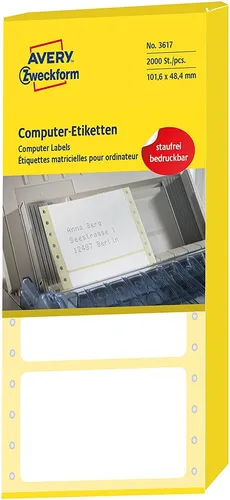 AVERY Zweckform Computer-Endlosetiketten 3617 - 2.000 selbstklebende Etiketten, weiß 101,6 x 48,4 mm, ideal für professionelle Etikettierung
