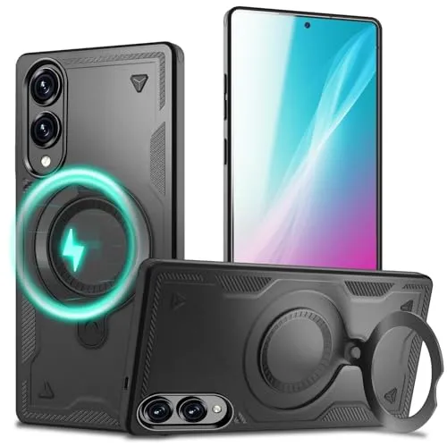 NALIA Stormguard für Samsung Galaxy S25 Edge Hülle für MagSafe, Panzerhülle mit 360° Ring, Schlagfest & Stabil, Verstärkter Fallschutz, Militär Schutzklasse, Stoßfeste Handyhülle, Farbe:Vulkanschwarz