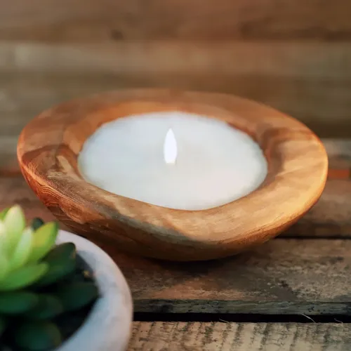 Design Windlicht Teakholz Kerzenschale 20cm Gartenlicht Terrassenlicht Dekokerze
