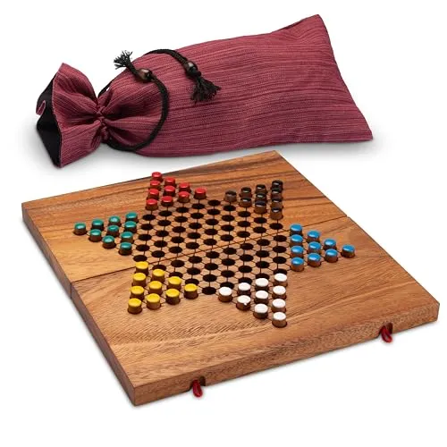 LOGOPLAY Halma Gr. L für 2 bis 6 Spieler mit Stoffbeutel - Spielfeld 26 x 27 cm - 6 x 10 Spielstecker