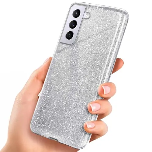 ONEFLOW Glitter Case für Samsung Galaxy S21 Plus Glitzer Handyhülle mit Kameraschutz, Stylische Hülle Glitzernd, Dünne TPU Schutzhülle für Damen, Glitzerhülle Qi kompatibel, Silber