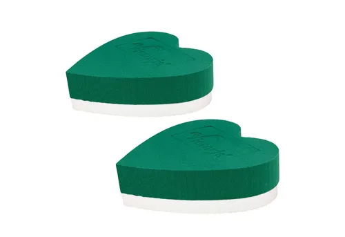 Creativery Bastelmoos, Nass Steckschaum Herz 20x18x6cm auf Hartschaumunterlage 2er Set