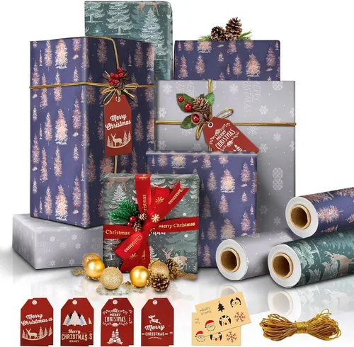 3er Weihnachtspapier Vintage Set 15m Weihnachten Geschenkpapier