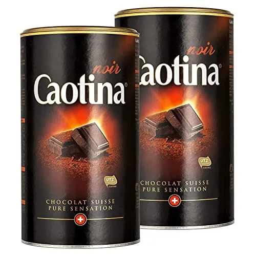 Caotina noir, Kakao Pulver mit dunkler Schweizer Schokolade, heiße Schokolade, Trinkschokolade, 2er Pack, 2 x 500g