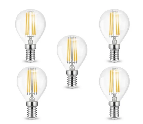 Aigostar LED-Leuchtmittel 4 Watt E14 LED Birne Filament Leuchtmittel mit klarem Glas G45, Ø45x78m, Kaltweiß, 5x, 4w, 470 Lumen, Kaltweiß 6500K, Ø45 x 78 mm, Klar Glas, G45, E14, IP20