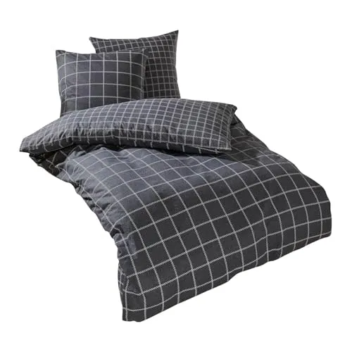 Traumschlaf Feinflanell Bettwäsche Karo anthrazit 200x200 cm - Bettwäsche-Set aus hautsympathischem Feinflanell, temperaturausgleichend und ideal für jede Jahreszeit. Karo Design in zeitloser Farbstellung, pflegeleicht und waschbar bei 60 Grad.