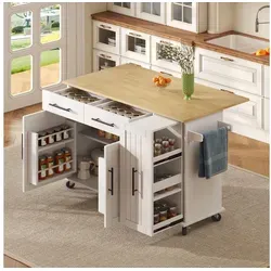 Odikalo Kücheninsel Servierwagen mit Klappblatt und 3 Tier Organizer