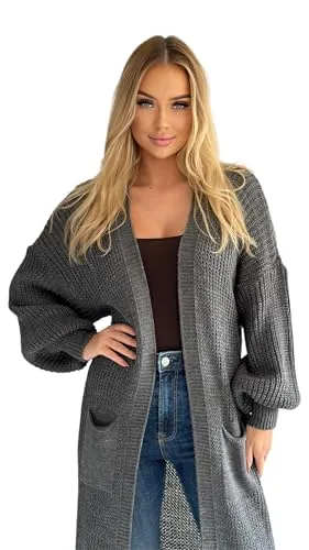 Mississhop Longstrickjacke Cardigan - Kuscheliger Stil für jede Gelegenheit - Strickmäntel: Wadenlange Strickjacke von Mississhop mit einzigartigem Strickmuster, ideal für Freizeit und Büro, perfekt als gemütlicher Überwurf.