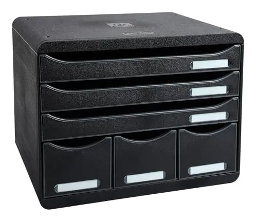 Exacompta 306714D Ablagebox Glossy Querformat - Schubladenbox mit 6 hoch belastbaren Schubladen für DIN A+ Dokumente. Ideal für mehr Platz auf dem Schreibtisch, stapelbar und rutschfest.