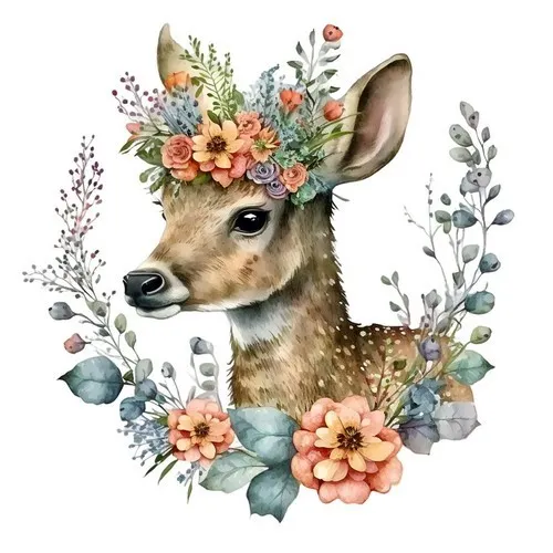 Servietten Mrs Deer Reh mit Blumenkranz BlütenTiere Natur Wild Deko 33x33cm 20