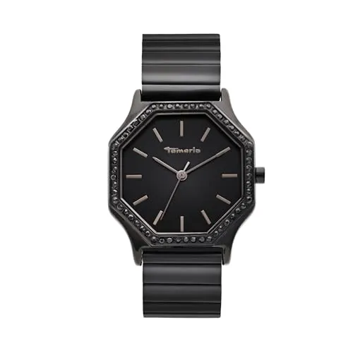 Tamaris Damenuhr mit Zirkoniasteinen - Elegante Damen Armbanduhr mit kratzunempfindlichem Mineralglas, 3ATM wasserdicht und einem hochwertigen, selbstkürzbaren Metallband für perfekten Tragekomfort.