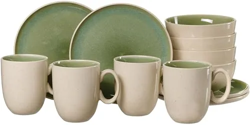 Ritzenhoff & Breker Frühstücks-Geschirrset Skog (12-tlg) für 4 Personen - Hochwertiges Steingut-Geschirrset in hellgrün, mikrowellen- und spülmaschinengeeignet. Ideal für ein stilvolles Frühstück mit Familie oder Freunden.