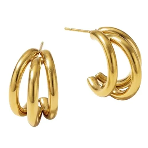 NH10489193 Creolen 3fach Edelstahl Gold od. Ohrringe 1,8 cm Damenohrringe vergoldet Ohrschmuck Kreolen Damenschmuck Damencreolen Edelstahlcreolen