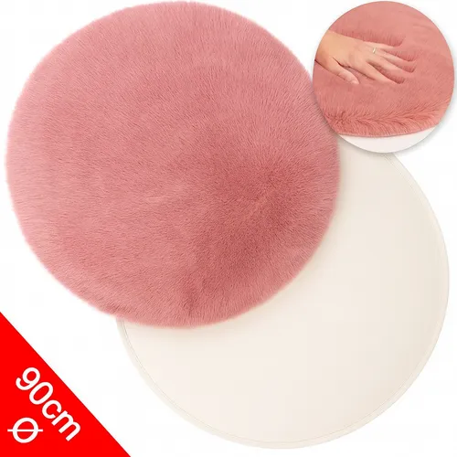 Runder Teppich 90cm Altrosa Flauschig Weich Kunstfell Teppich Wohnzimmer Deko