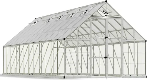 Palram - Canopia Aluminium Gewächshaus Balance 1024 - Silber - Garten-Zubehör mit stabiler Aluminium-Konstruktion und wartungsarmen Polycarbonat-Paneelen. 6 Belüftungsfenster sorgen für optimales Raumklima und kreative Bepflanzung in bequemer Arbeitshöhe.
