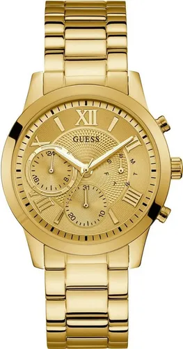GUESS Damen Armbanduhr W1070L2 - Elegante Multifunktionsuhr in Gold - Armbanduhren für Damen mit edlem Edelstahlarmband, Quarzwerk und robustem Mineralglas – der perfekte Begleiter für jeden Anlass.