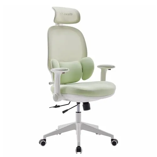 MUSSO T30 Schreibtischstuhl Kinder, Ergonomischer Drehstuhl 3D-Lendenstütze/Sitztiefe, 2D-Armlehnen/Kopfstütze/45°-Schwenk Höhenverstellbar, Netzbezug, Schule, Kinderzimmer&INNEN/AUßen, Grün