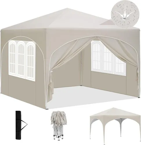 EUGAD Pop-Up Pavillon 3x3 m mit 4 Seitenwänden - Stabiler Faltpavillon mit wasserfestem 210D Oxford-Gewebe, ideal für Gartenpartys. Einfaches Aufstellen dank Pop-up-System und verstellbarer Höhe.