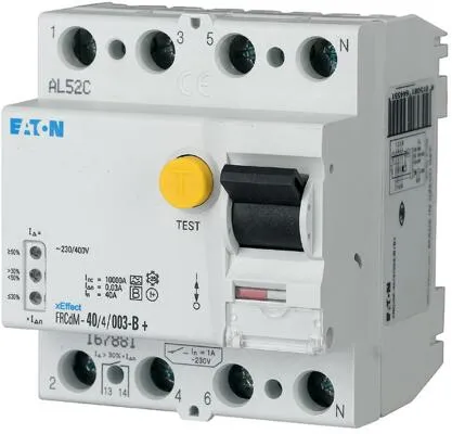 Eaton FRCmM-63/4/03-S Digitaler FI-Schalter 4-polig - 63A - Fehlerstromschutz (RCD), sicherer und zuverlässiger Schutz für Ihre Elektroinstallation, geeignet für DIN-Schienenmontage, maximale Stromstärke von 63A.