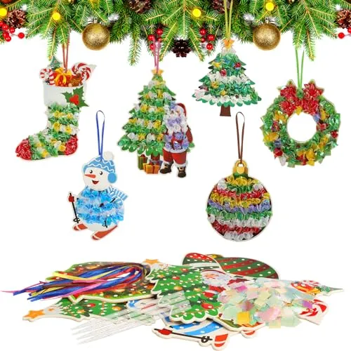 DATIFF 12 Stück Poke Art DIY Spielzeug Weihnachten, Kinder Poke Art DIY Spielzeug Weihnachten, Kreatives Set Weihnachtsdekoration, manuelle Weihnachtsdekoration, Hängedekoration, kreative