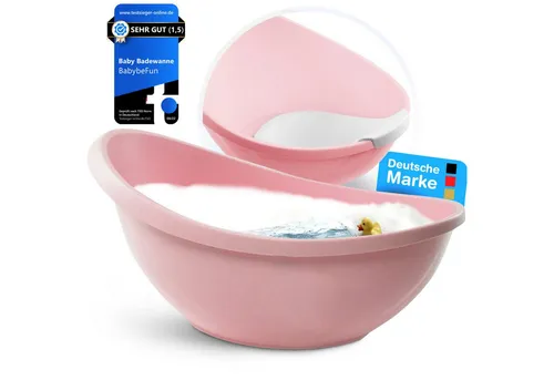 BabybeFun Baby Badewanne mit Badewanneneinsatz für Neugeborene - Testsieger Rutschfest - Badewanne & -sitz für Babys, mit sicherem Safety-Pad in Mutterbauchform für optimalen Halt und Entwicklung. BPA-frei und 3 Jahre Garantie – perfekt für stressfreies Baden!