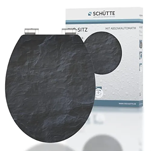 SCHÜTTE MDF HG WC-Sitz BLACK STONE mit Absenkautomatik - Weiteres Bad-Zubehör mit doppelter Absenkautomatik für geräuschloses Schließen und erhöhte Langlebigkeit durch robustes MDF Holz.
