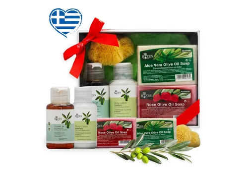 Perfekto24 Hautreinigungs-Set Rizes Crete Pflege-Set–Duschgel,Lotion&Handgemachte Seife mit Olivenöl, Hautreinigungs-Set Dusch- und Badeset-Beauty Pflegeset