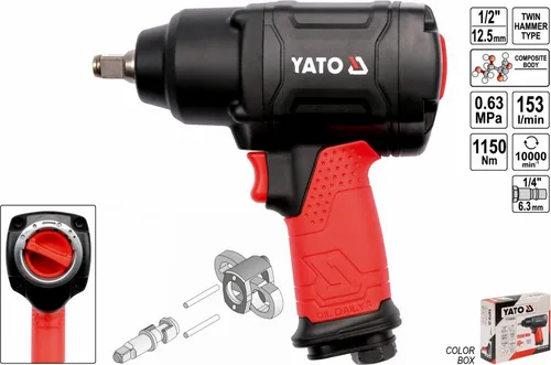 YATO Schlagschrauber YT-09540 – Leistungsstarker Impulsschrauber - Druckluftwerkzeuge mit bis zu 1150 Nm Drehmoment, ideal für anspruchsvolle Schraubanwendungen in Werkstätten und Industrie.
