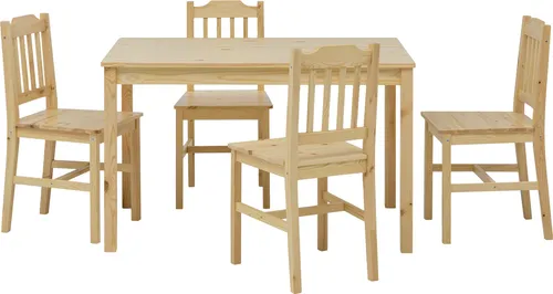 SIT Möbel Essgruppe 5-tlg. | 4 Stühle, 1 Tisch | Kiefer-Holz massiv | B 118 x T 75 x H 73 cm | natur, lackiert | 19000-74 | Serie ESSGRUPPE