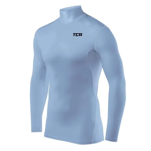 TCA Kompressionsshirt für Herren mit Kragen - Funktionsunterwäsche Herren Stehkragen - Funktionsshirt Langarm - Baselayer Fahrrad Laufen Gym - Compression Shirt - Hellblau, S
