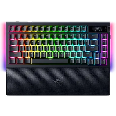 Razer BlackWidow V4 Pro - Kabellose Hot-Swap-Gaming-Tastatur - Gaming-Tastatur mit echtem 4K Hz & Bluetooth für lagfreies Spielen. Genießen Sie ein optimales Tipperlebnis und individuelle Anpassungsmöglichkeiten dank OLED-Display und Hot-Swap-Design.