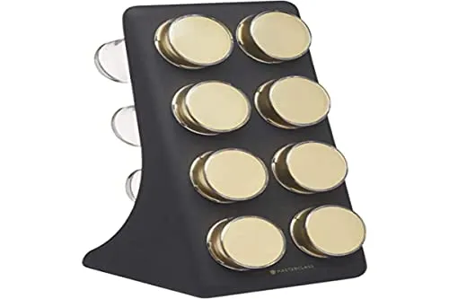 MasterClass Kräuter- und Gewürzregal-Set mit 8 messingfarbenen Deckeldosen und Geschenkbox, schwarz / Messing-Effekt, 9-teilig