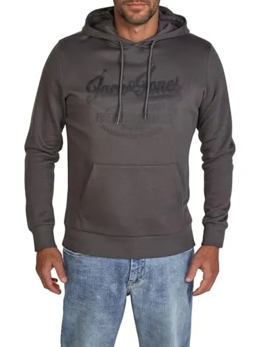 JACK & JONES Hoodie Herren JJEADRIAN Regular Fit Grau XXL - Herren-Sweatshirt für Herbst und Winter - Der JJEADRIAN Kapuzenpullover bietet Wärme und Stil mit modischem Vintage-Print und ist in vielen Farben und Größen erhältlich.