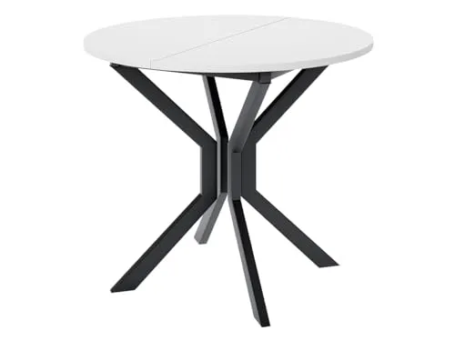 Mirjan24 Ausziehbarer Esstisch Dirko M, Runder Küchentisch, Praktischer Tisch für Esszimmer, L:90-130 x H:77 x B:90 cm, Esszimmertisch, Arbeitstisch (Weiß/Schwarz)