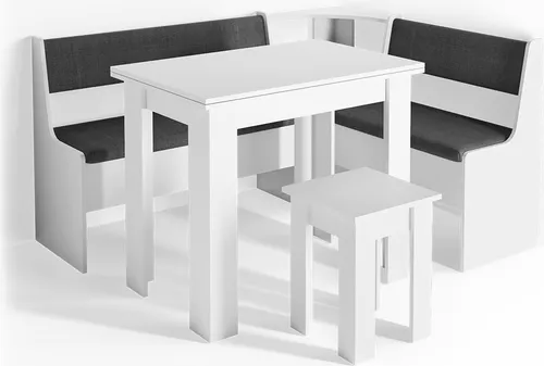 VICCO Eckbankgruppe ROMAN - Weiße Esszimmergruppe - Essgruppen mit kratzfester Melaminharzoberfläche und ausziehbarer Tischplatte für flexibles Essen und gesellige Runden.