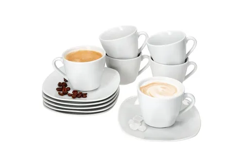 MamboCat Tasse 6er Set Lotta - Kaffeetassen mit Untertassen für 6 Personen - Elegantes 6er Set aus weißem Porzellan, ideal für Kaffeeliebhaber und perfekt für gesellige Runden.