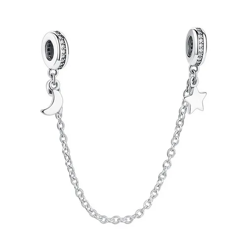 PANDACHARMS Mond und Stern Charm Sicherheitskette für Armband aus 925er Sterling Silber