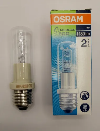 Osram Halolux 64400 Halogenlampe 70 Watt E27 - Leuchtmittel mit E27 Sockel, bietet warmes Licht und hohe Energieeffizienz für eine angenehme Atmosphäre in jedem Raum.