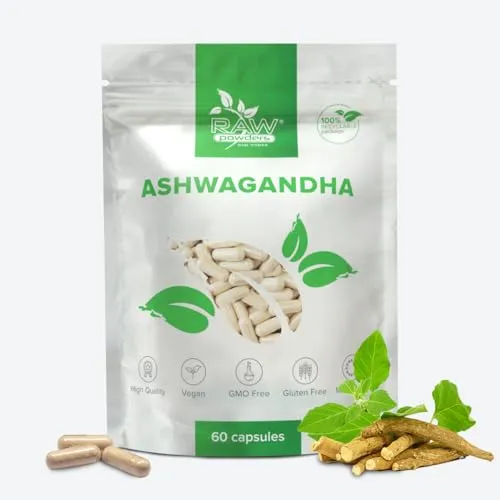 Ashwagandha 500mg, 60 Kapseln – Unterstützung für Stressabbau, Entspannung & Wohlbefinden – Reine Zutaten, GMO- & Glutenfrei, fördert die körperliche & geistige Balance – von Raw Powders